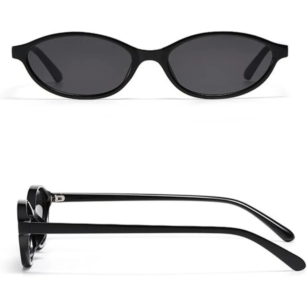 Black Oval Sunglasses Men's Narrow Frame Fashion Eyewear Retro Style Hip Hop New